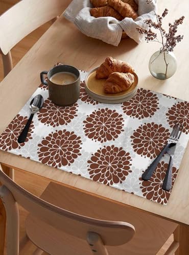 Placemats Set of 8, Brown Dahlia Woven Placemat, Linen Place Mats for