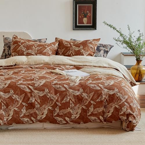 Simple&Opulence Muslin Duvet Cover Set Queen Size, 100% Washed Cotton