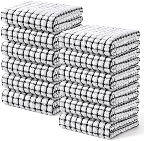 Homaxy 12 Pack Terry Kitchen Towels, 16"x25", Black