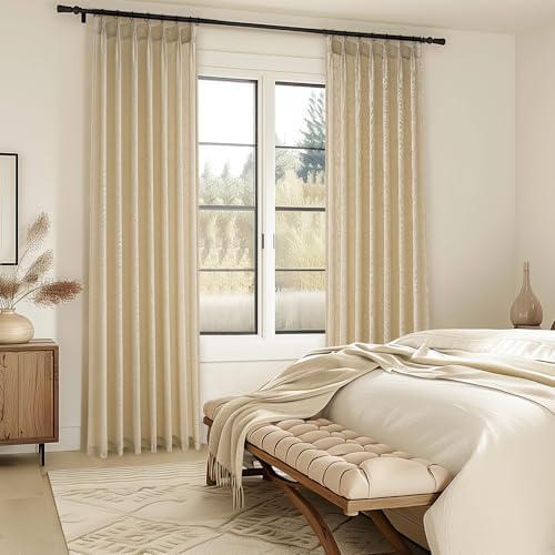 96 Inches Long Pinch Pleated Semi Sheer Curtains,Beige Light Linen