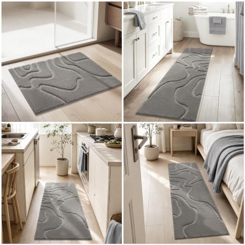 Soft Bathroom Rugs Runner 24" x 60",Non-Slip Absorbent Bath Mat, Light