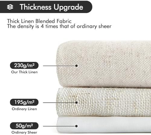 MIULEE Non-See-Through Privacy Linen Curtains 52Wx120L Inch Natural
