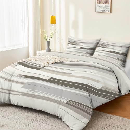 Abstract Duvet Cover Set Queen, 3pc Reversible Lines Stripes Printed