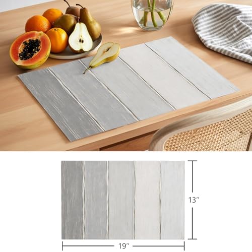 Pale Gray Ombre Placemats Set of 8, Gray White Wood Grain Stripes