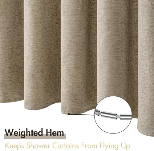 MIULEE 72 x 84 Extra Long Linen Shower Curtain Khaki 12 Metal Hooks