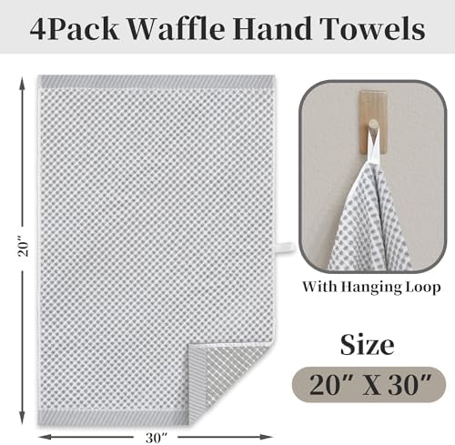 VOOVA & MOVAS Waffle Bathroom Hand Towels 4PC 20"x30", 100% Cotton