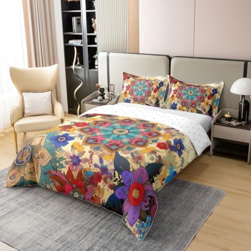 Castle Fairy Bohemian Flowers Duvet Cover 100% Cotton,Exotic Boho