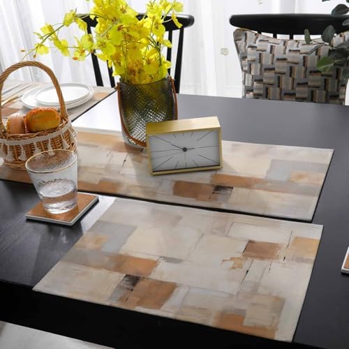 Khaki Brown Gray Table Runner and Placemats for Dining Table,Burlap