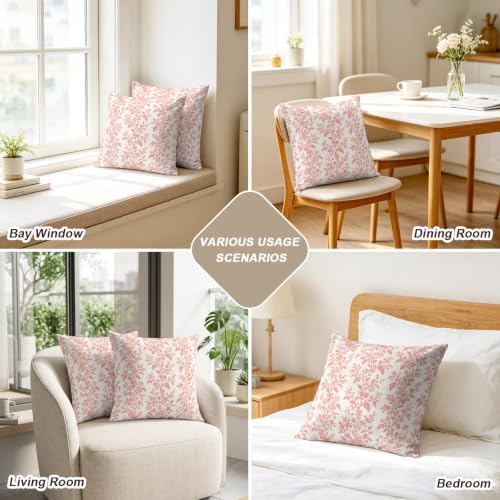 Pillow Covers 18x18 Set of 2, Red Farmhouse Leaves Square Throw Pillow