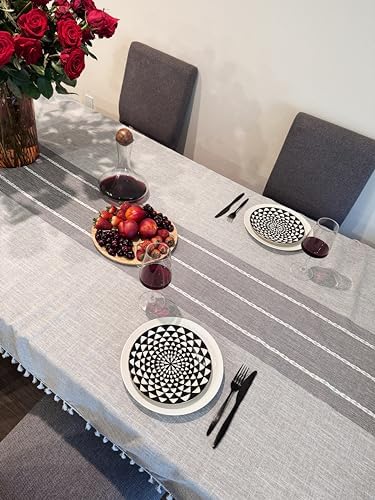 Waterproof Tablecloth Tassel Cotton Linen Wrinkle Free Washable