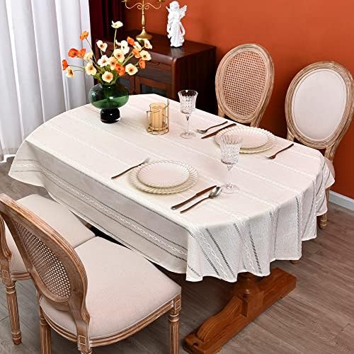 Boho Oval Tablecloth 60 x 120 Inches, Farmhouse Striped Washable
