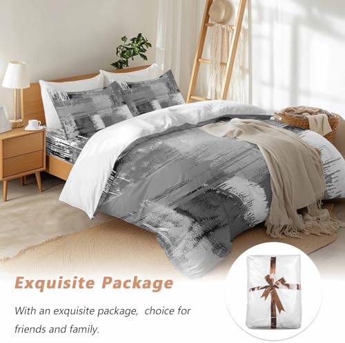 Grey Abstract Duvet Cover Set Queen Size, Modern Mottled Art Oil