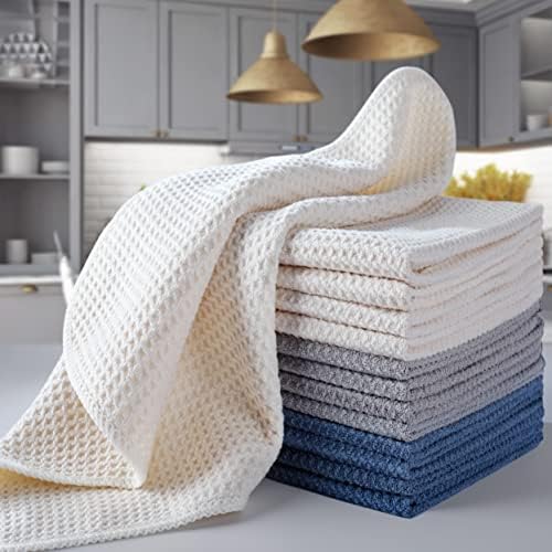 POLYTE 340 GSM Microfiber Waffle Kitchen Dish Cloth, 12x12 in, 12 Pack