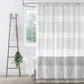 Grey Farmhouse Cotton Striped Shower Curtain with Tassel 72"W X 72"L