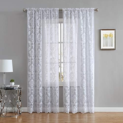Warm Home Designs 54 x 84 Inch White Damask Lace Curtains. FI White 84