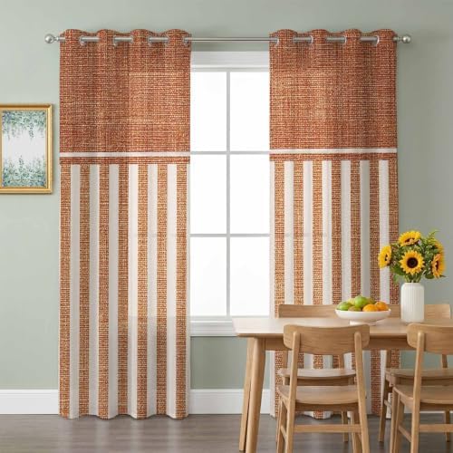 Rustic Linen Pattern Sheer Curtains 96 inch Length 2 Panels Set, Dark