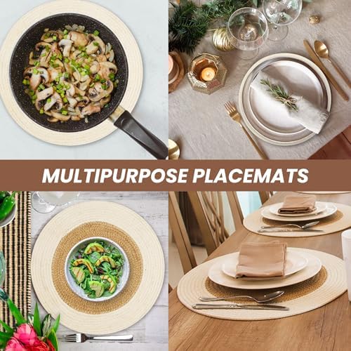 Eco Crave Jute Placemats, White Rim, Set of 8, 13 Inch
