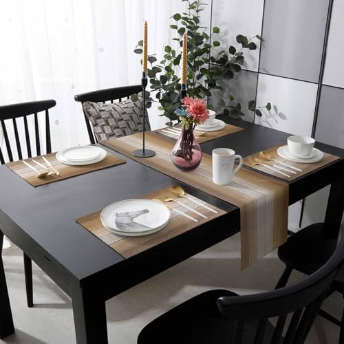 Brown Beige Table Runner and Placemats for Dining Tables,Burlap Coffee