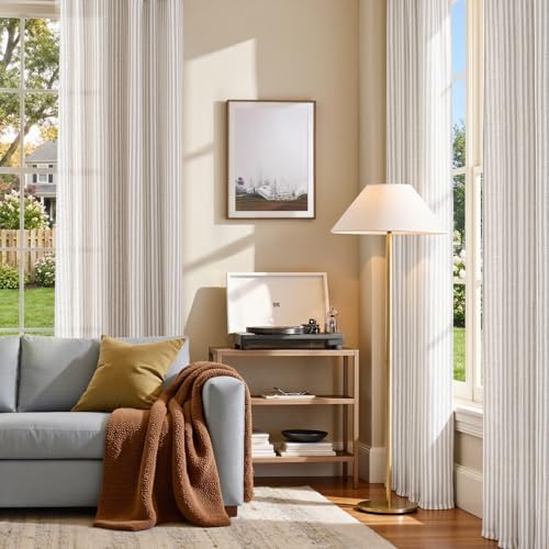 jinchan Linen Curtains 96 inch Taupe Stripe on Linen Grommet 2 Panels