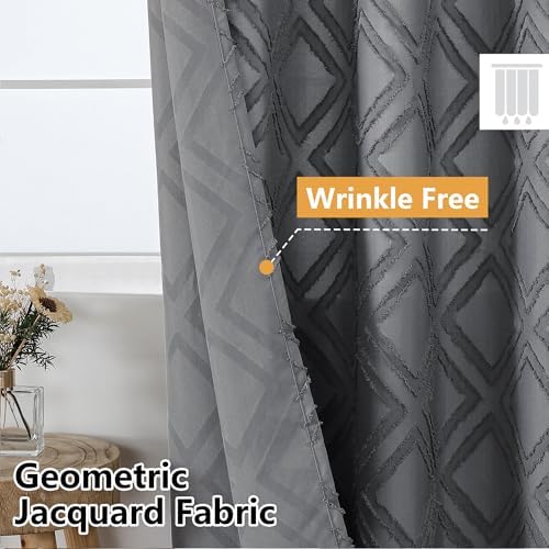 OWENIE Grey Shower Curtain Set, Jacquard Geometric Textured Fabric