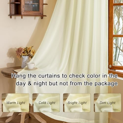 MAIHER Beige Sheer Pinch Pleat Curtains 96 Inch Length with Hooks 2