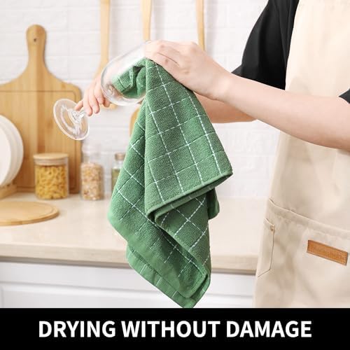 Homaxy 100% Cotton Terry Kitchen Towels, 24 Pack, Grass Green