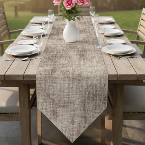 Vintage Beige Linen Texture Table Runner 108 inches Long Minimalist