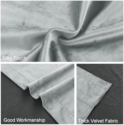 JIUZHEN Silver Grey Velvet Blackout Curtains 52W x 120L 2 Panels