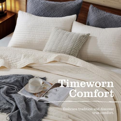 DOWN HOME King Quilt Bedding Set with Shams, Vintage Washed Soft