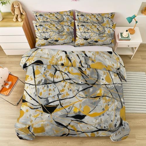 Soft Breathable Duvet Cover Set Grey, Abstract Ellipse Paint Print