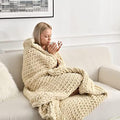 Maetoow Tighter Version Chenille Chunky Knit Blanket Throw,50×60,Beige