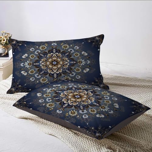 Charcoal Gray Traditional Flower Datura King Duvet Cover Set