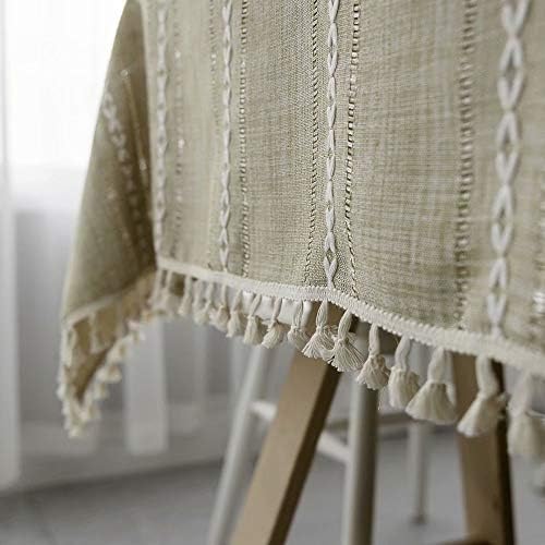 Mucalis Rectangle Tablecloth Almond Tassel Table Cover Cotton Linen