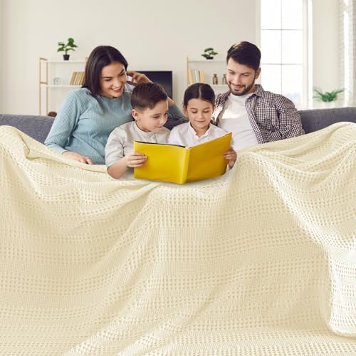PHF Cooling Waffle Blanket for Hot Sleepers Cal King, 110"x96", Ivory