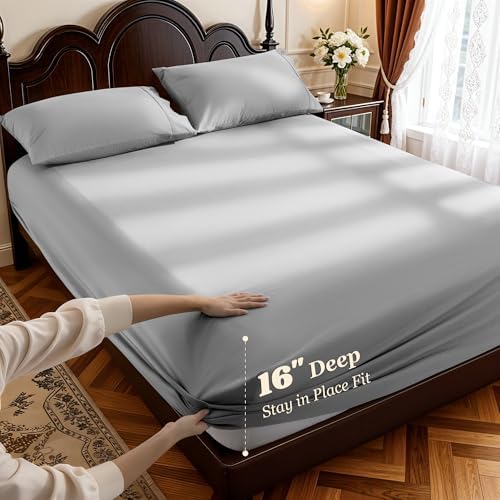 LBRO2M 100% Egyptian Cotton Sheet 1000 TC, Durable 16” Deep Pocket