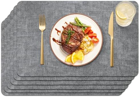 Maxpearl Faux Leather Placemats Set of 6, Easy to Clean, Grey