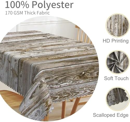 70x70inches Retro Wooden Square Tablecloth Rustic Vintage Grey Wood