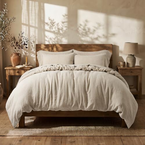 EverGrace 100% European Flax Linen Duvet Cover Set, King, Natural