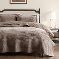WDCOZY Beige Velvet King Size Quilt Set - Striped Soft Lightweight
