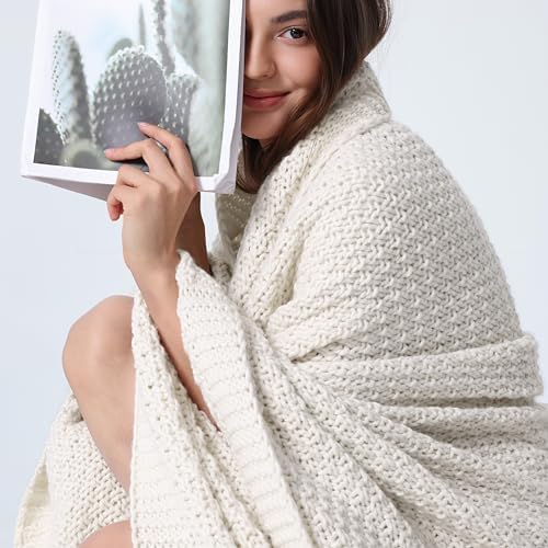 WDCOZY Chunky Cable Knit Throw Blanket Super Soft Warm Knitted Throw