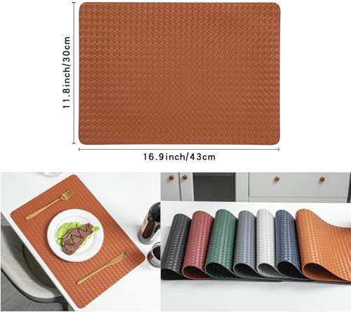 Faux Leather Placemats Set of 4, Double-Sides Woven Washable Dining