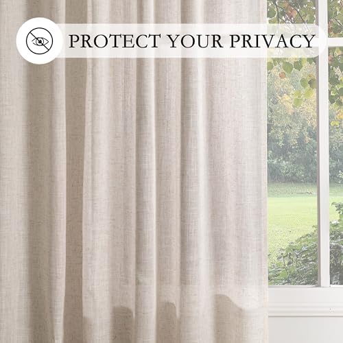 MYSKY HOME Natural Linen Sheer Curtains 63 Inch Length for Bedroom