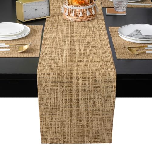 Brown Ochre Solid Color Table Mats Set of 6 with Table Runner