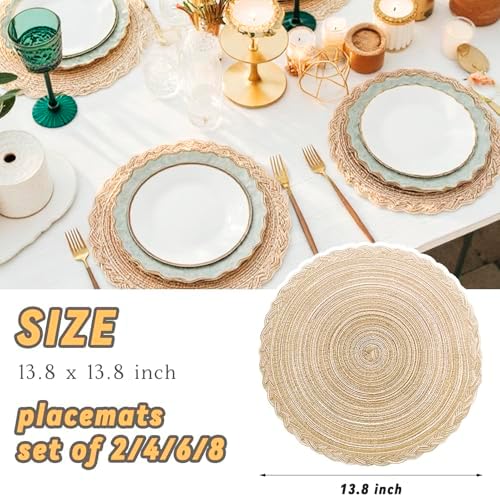 CAMAL 13.8 Inch Cotton Wipeable Placemats Set of 8 Washable Woven