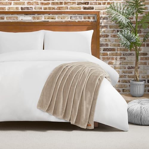 Lucky Brand Solid Plush 50"x70" Throw Blanket, Doe Brown - Soft, Cozy
