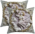 Angel Decorative Pillow Covers Set of 2, Vintage Style Cream and Gold