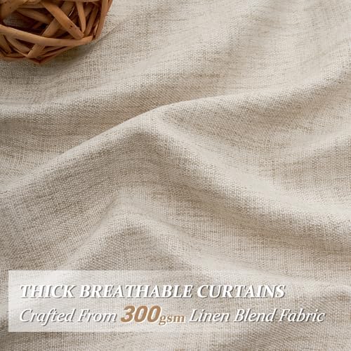 96 Inch Living Room Curtains Natural Taupe Linen Pleated Drapes Back