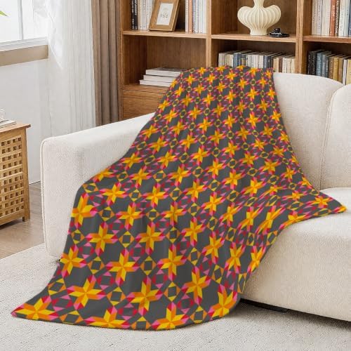 Aimego Retro Geometric Throw Blanket 60 x 80, Boho Fleece Blanket