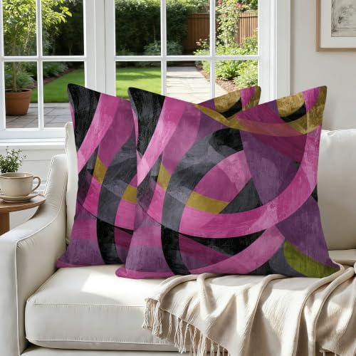Abstract Magenta Geometric Throw Pillow Covers 18x18 Inch Set of 2