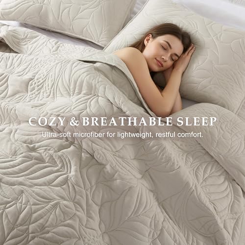R.SHARE Beige King Size Quilt Set, Neutral Soft Lightweight Bedspread